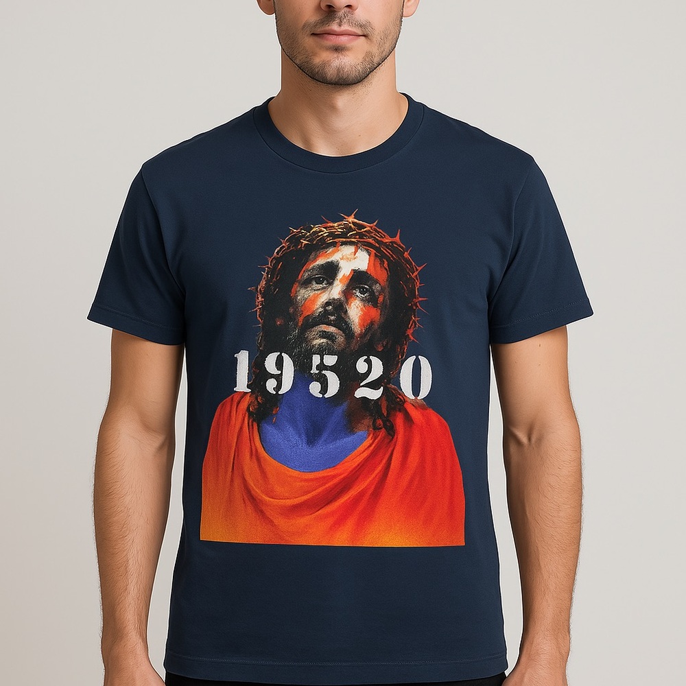 Givenchy 1952 Jesus Print Graphic T-Shirt - Navy Blue